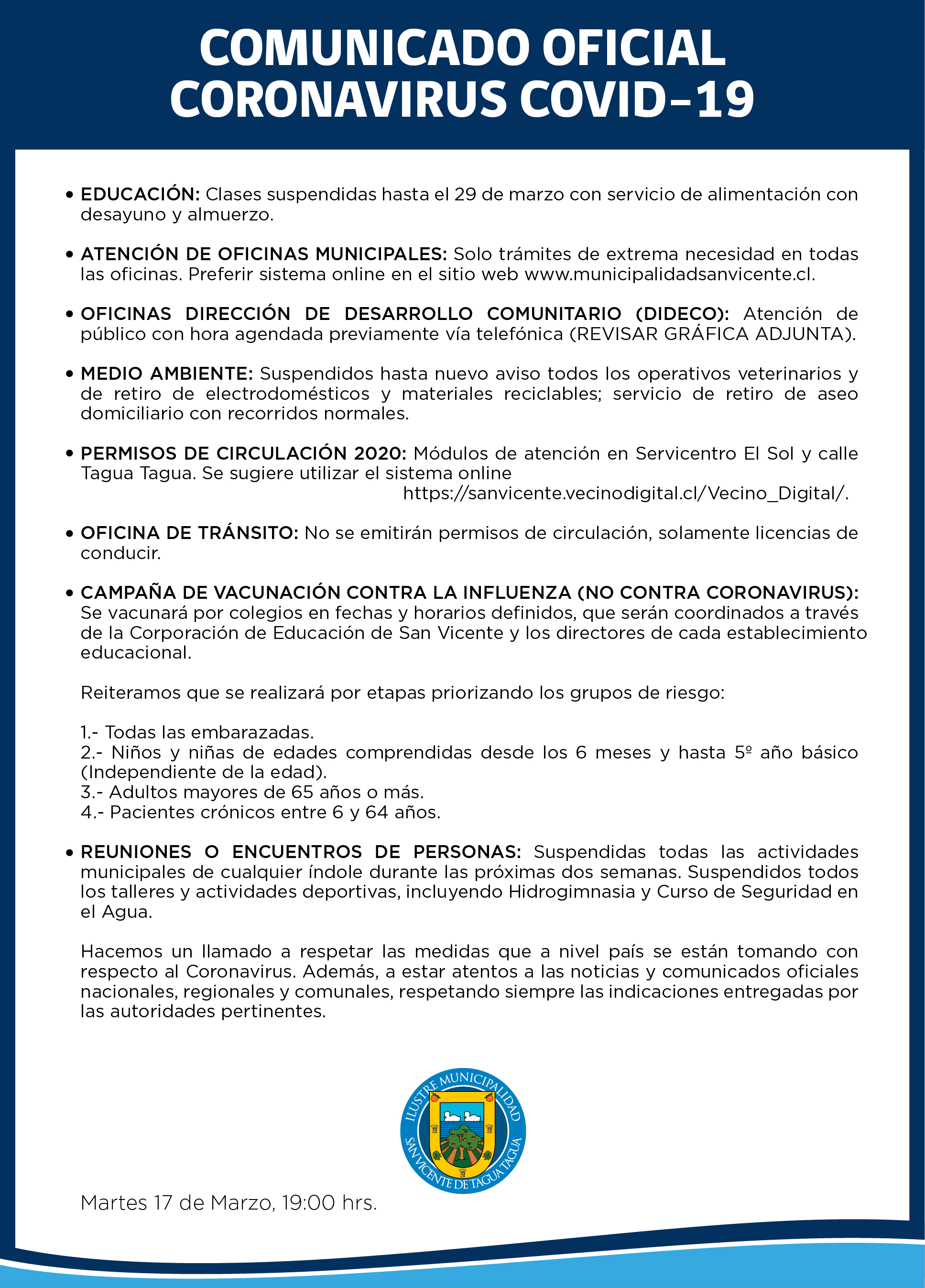 COMUNICADO OFICIAL CORONAVIRUS COVID-19