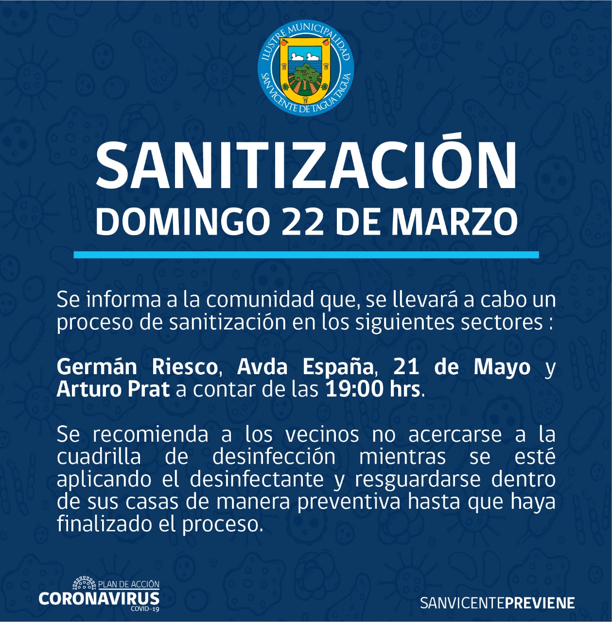 SE INFORMA SANITIZACIÓN EN CENTRO DE SAN VICENTE