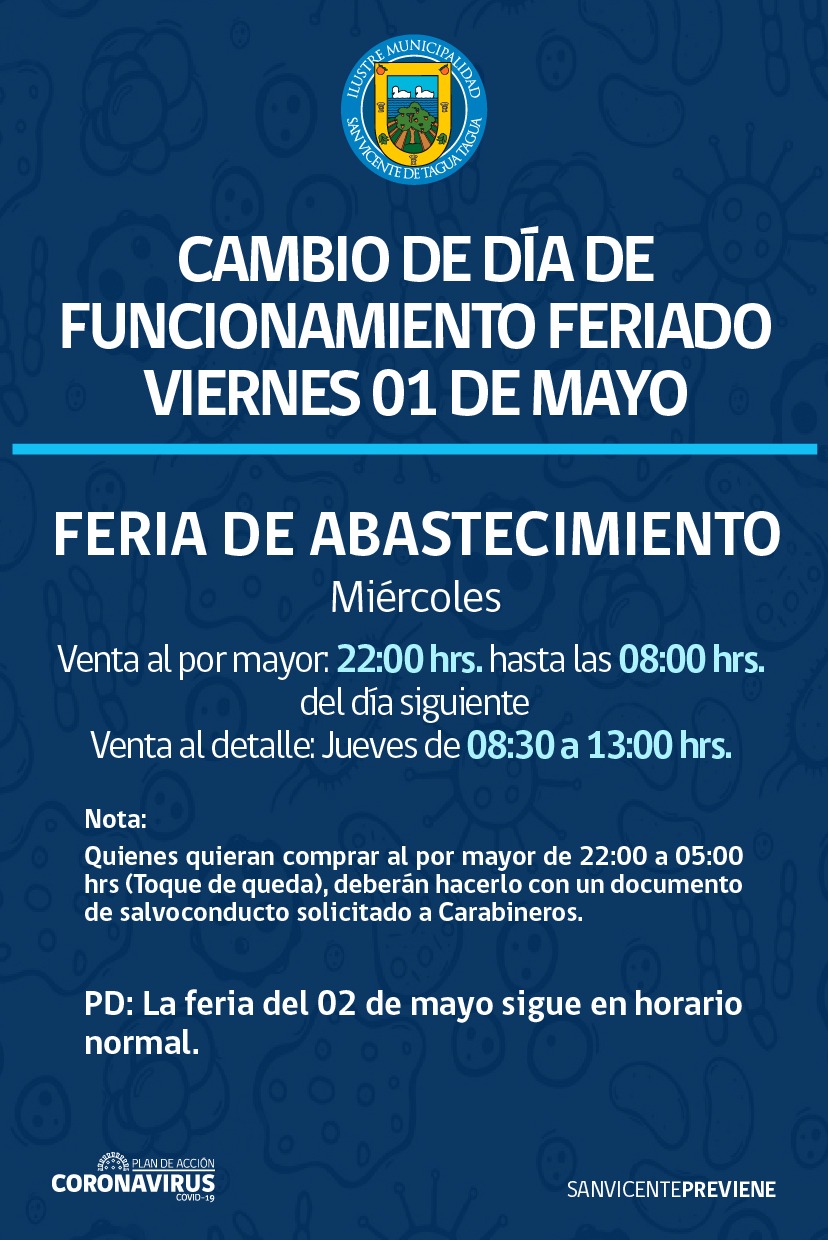 CAMBIO DE DÍA DE FUNCIONAMIENTO FERIA DE ABASTECIMIENTO POR FERIADO 1 DE MAYO