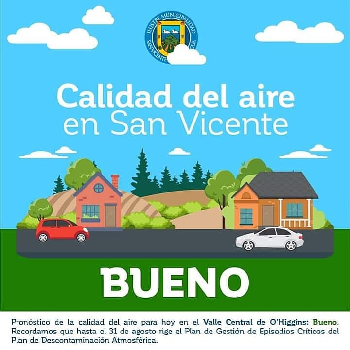 CALIDAD DEL AIRE EN SAN VICENTE DE TAGUA TAGUA JUEVES 16 DE ABRIL: BUENO