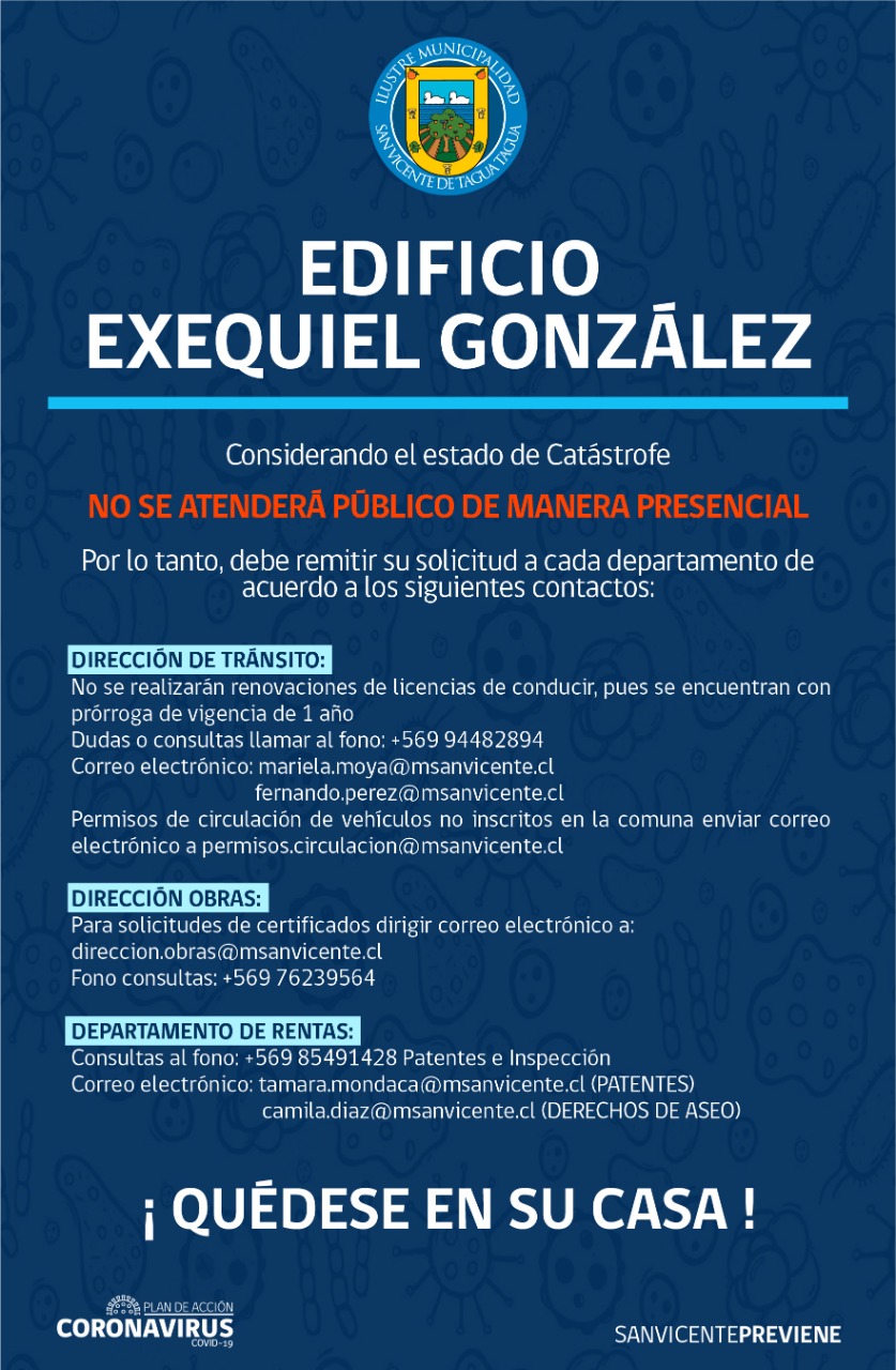 ACTUALIZACIÓN | TELÉFONOS Y CORREOS ELECTRÓNICOS DE ATENCIÓN DE PÚBLICO DEPARTAMENTOS MUNICIPALES DE EDIFICIO EXEQUIEL GONZÁLEZ