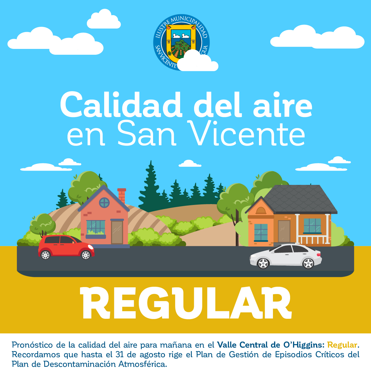 CALIDAD DEL AIRE EN SAN VICENTE DE TAGUA TAGUA SÁBADO 9 DE MAYO: REGULAR‼️