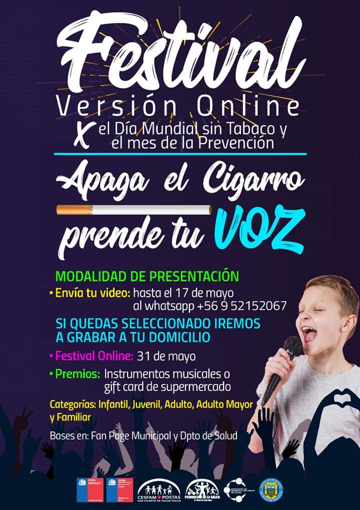 FESTIVAL APAGA EL CIGARRO PRENDE TU VOZ – VERSIÓN ONLINE‼️👨‍🎤👩‍🎤🎤🎬🎼🎞