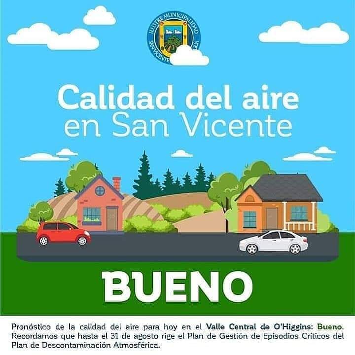 CALIDAD DEL AIRE EN SAN VICENTE DE TAGUA TAGUA LUNES 4 DE MAYO: BUENO