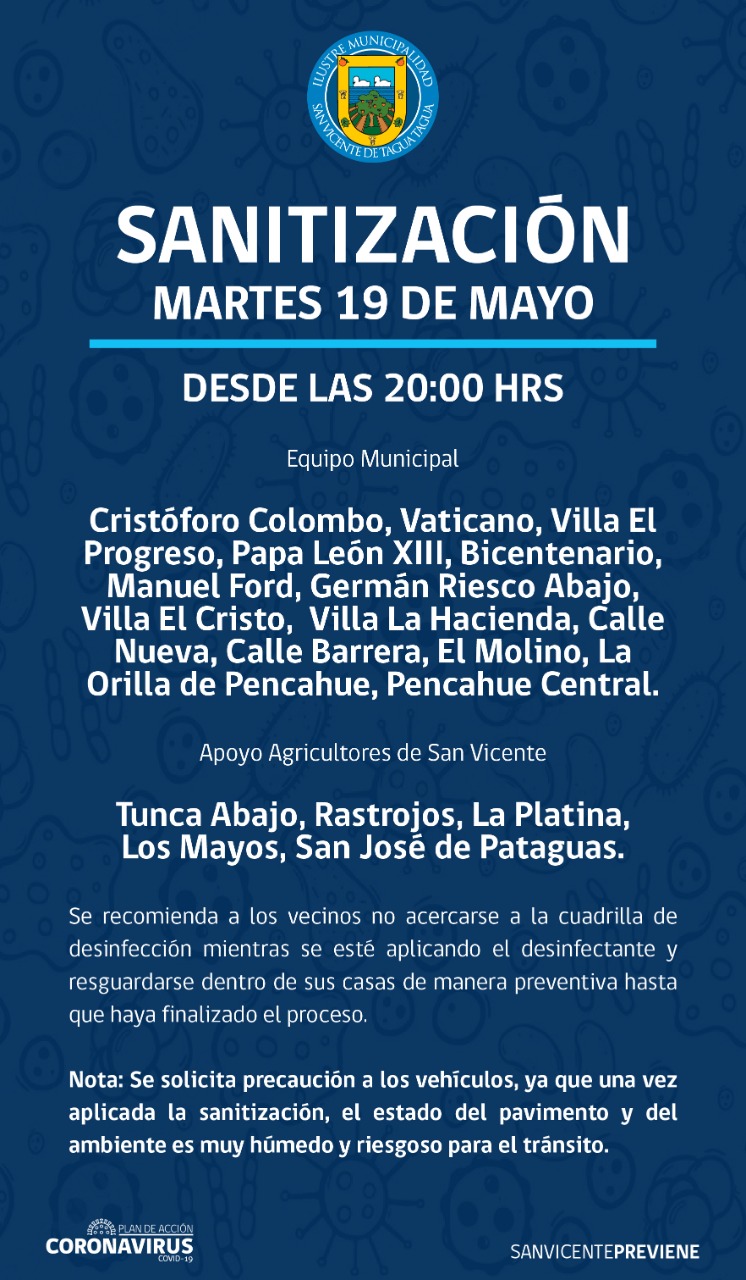 SE INFORMA SANITIZACIÓN PROGRAMADA PARA HOY MARTES 19 DE MAYO‼️📌