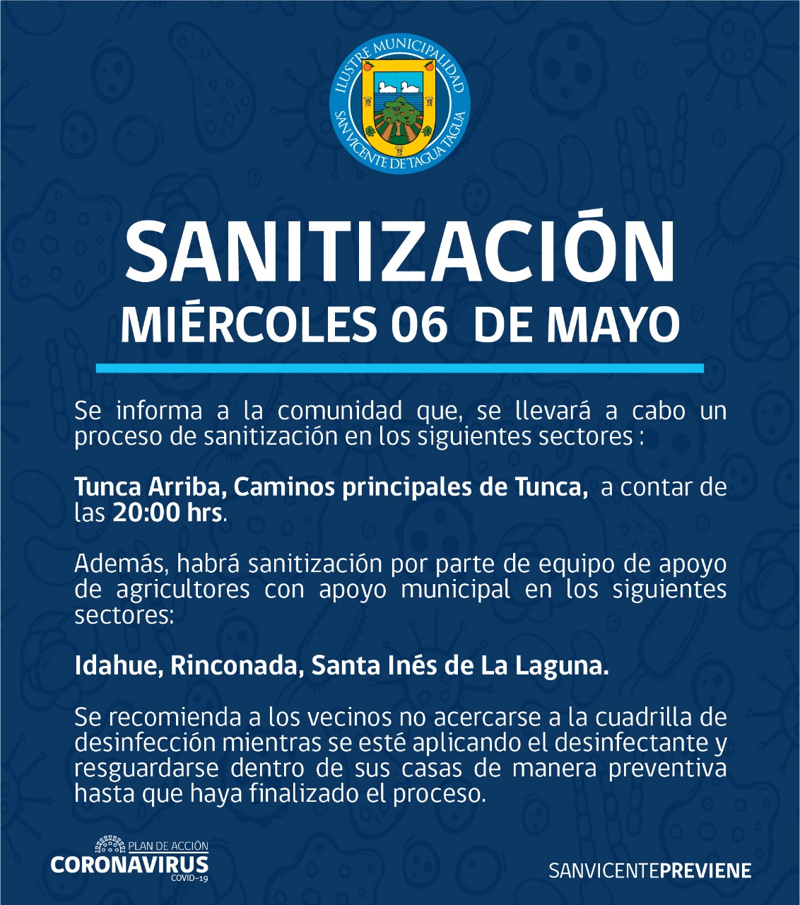 SE INFORMA SANITIZACIÓN PROGRAMADA PARA HOY MIÉRCOLES 6 DE MAYO‼️📌